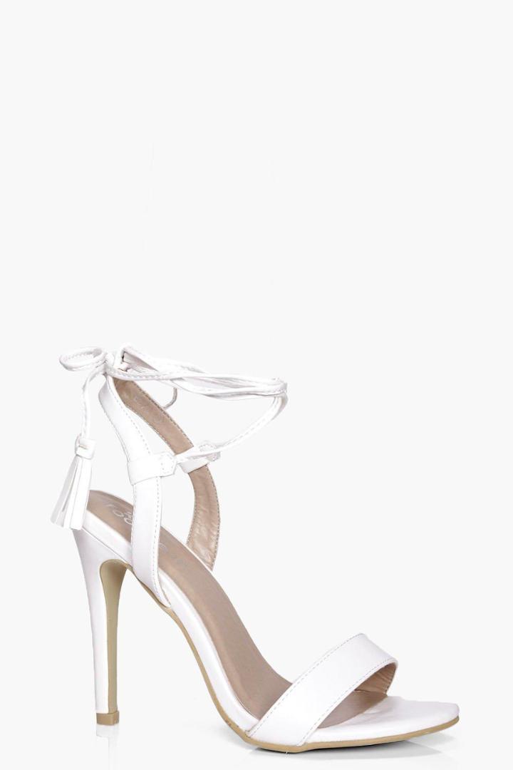 Boohoo Katie Wrap Strap Heels White