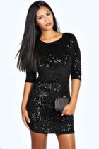 Boohoo Louise Sequin Long Sleeve Bodycon Dress Black