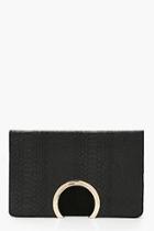 Boohoo Metal Circle Faux Snake And Suedette Clutch