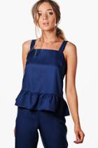 Boohoo Lizzie Frill Detail Top Navy