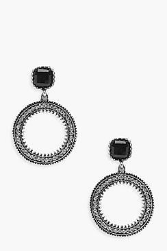 Boohoo Emma Black Gem Top Diamante Hoop Earrings