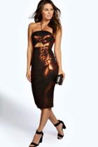Boohoo Boutique Elsa Metallic Cut Out Midi Bodycon Dress Bronze
