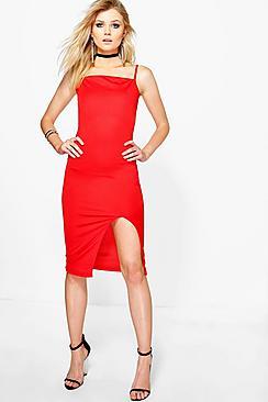 Boohoo Petite Lucy Split Leg Crepe Midi Dress