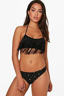 Boohoo Dubai Gold Star Fringed Bikini