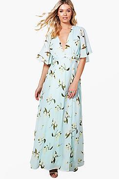 Boohoo Harper Floral Angel Sleeve Wrap Maxi Dress