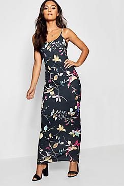 Boohoo Petite Oriental Floral Strappy Maxi Dress