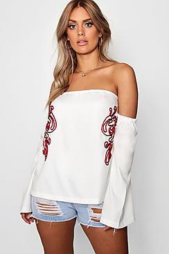 Boohoo Plus Pattern Trim Bardot Top