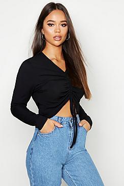 Boohoo Basic Ruched Detail Long Sleeve Top