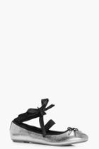 Boohoo Alicia Metallic Ribbon Detail Ballet Pumps Silver