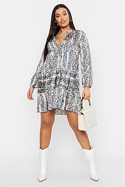 Boohoo Plus Snakeskin Print Smock Dress