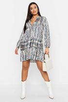 Boohoo Plus Snakeskin Print Smock Dress