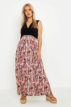 Boohoo Plus Pink Snake Plunge Slinky Maxi Dress