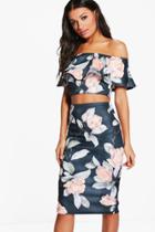 Boohoo April Floral Off The Shoulder Skirt Co-ord Multi