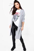 Boohoo Lottie Rib Cuff Longline Pocket Cardigan Silver