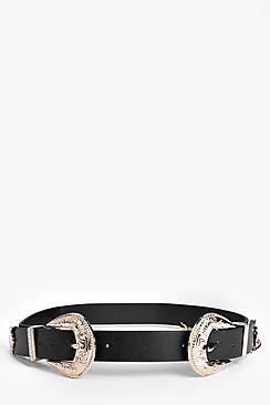 Boohoo Lois Chain Double Buckle Western Belt