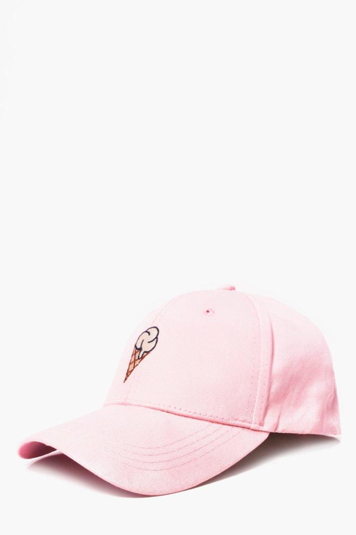 Boohoo Ice Cream Embroidered Cap Pink