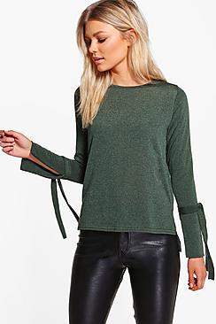 Boohoo Petite Evie Eyelet Lace Up Sleeve Jumper