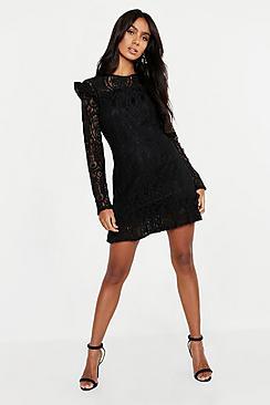 Boohoo Lace Frill Detail Mini Dress