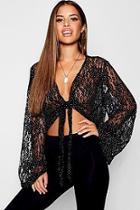 Boohoo Petite Lace Spot Knot Front Top