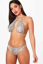 Boohoo Tunisia Snake Print Halter Cut Out Bikini