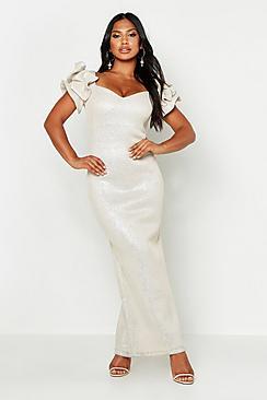 Boohoo High Shimmer Plunge Midaxi Dress