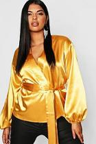 Boohoo Plus Satin Wrap Balloon Sleeve Kimono Top