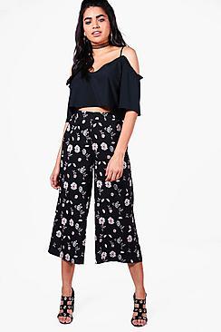 Boohoo Bella Dark Floral Woven Wide Leg Culottes