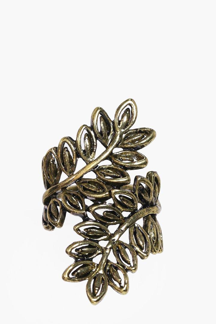 Boohoo Alice Leaf Detail Ring Gold
