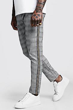 Boohoo Mono Check Tape Detail Smart Jogger