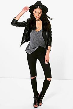 Boohoo Suedette Split Knee Leggings