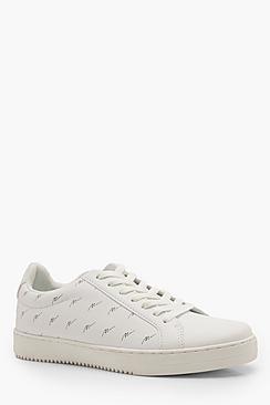 Boohoo White Pu Trainer With Man Script Print