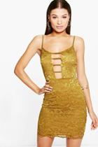 Boohoo Isara Lace Plunge Strap Detail Bodycon Dress Olive