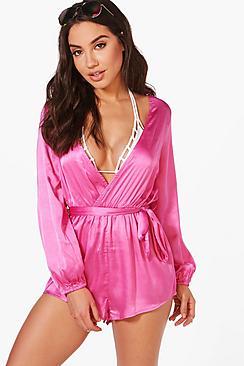 Boohoo Ella Boutique Satin Glam Beach Playsuit