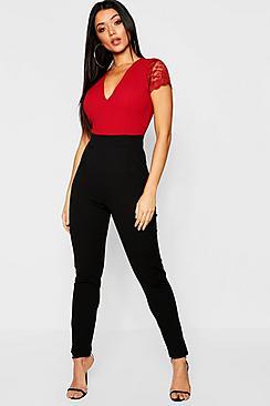 Boohoo Lace Trim Jumpsuit