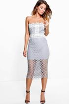 Boohoo Boutique Tyra Crochet Midi Bodycon Dress Grey