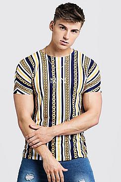 Boohoo Original Man Baroque Chain Print T-shirt