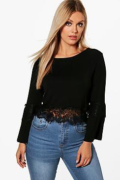 Boohoo Plus Lace Detail Flare Sleeve Top