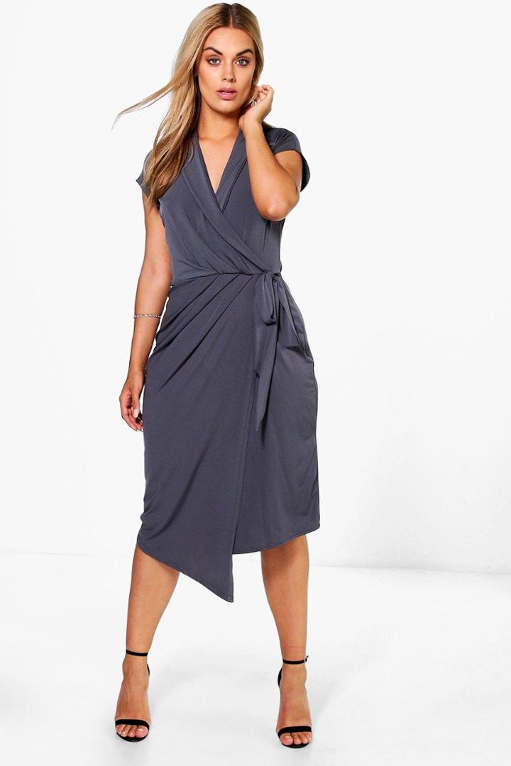 Boohoo Plus Nicole Wrap Front Midi Dress Charcoal