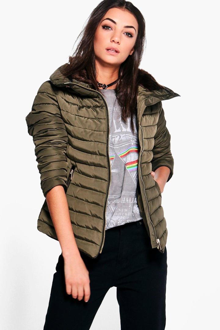 Boohoo Tall Seray Padded Coat Khaki