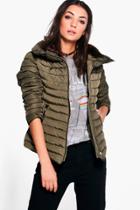 Boohoo Tall Seray Padded Coat Khaki