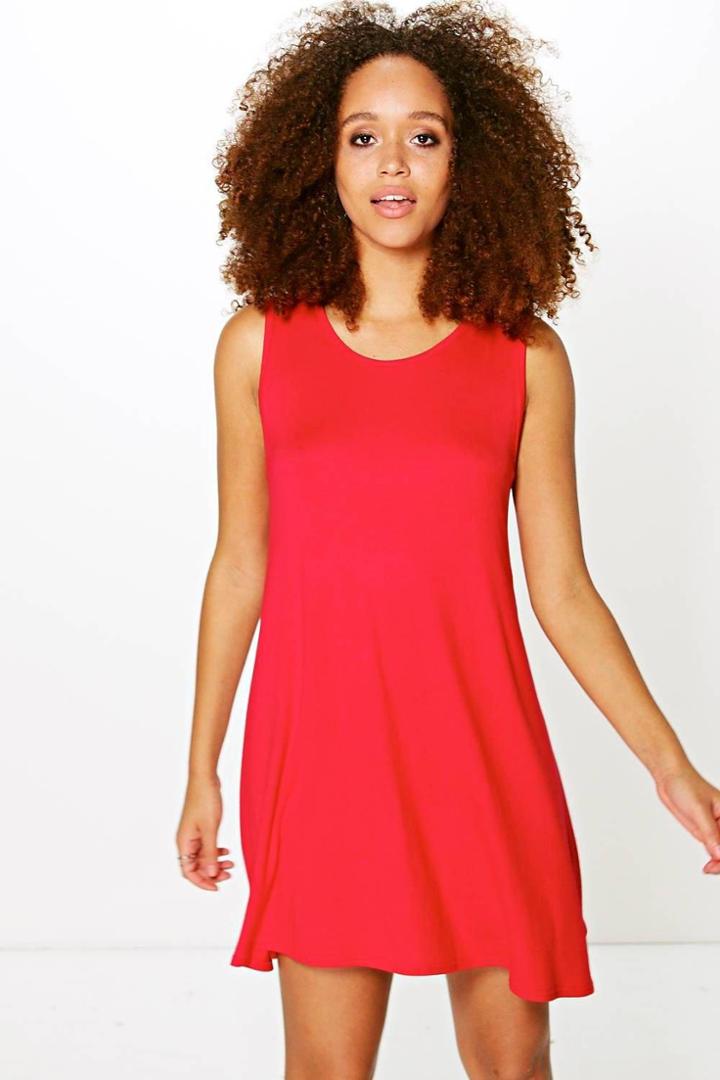 Boohoo Ellie Basic Scoop Neck Sleeveless Swing Dress Red