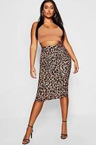 Boohoo Plus Leopard Print Midi Skirt