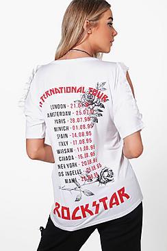 Boohoo Sara Cold Shoulder Ruffle Mesh Band Tee