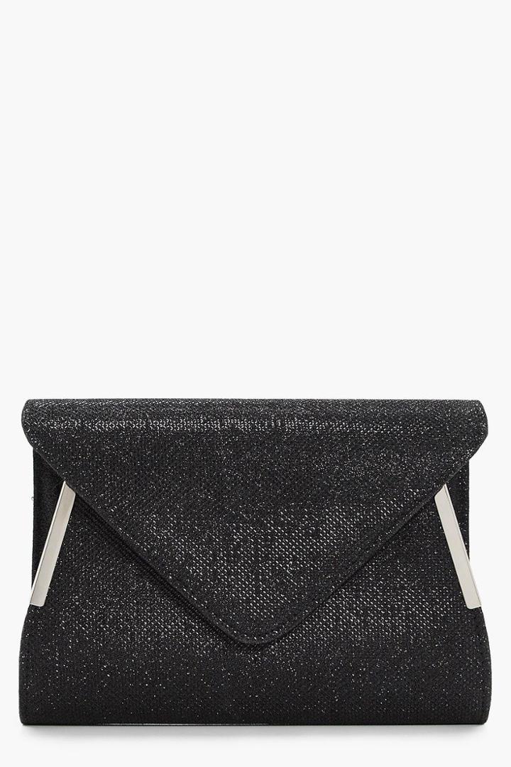 Boohoo Nancy Glitter Fold Over Clutch Black