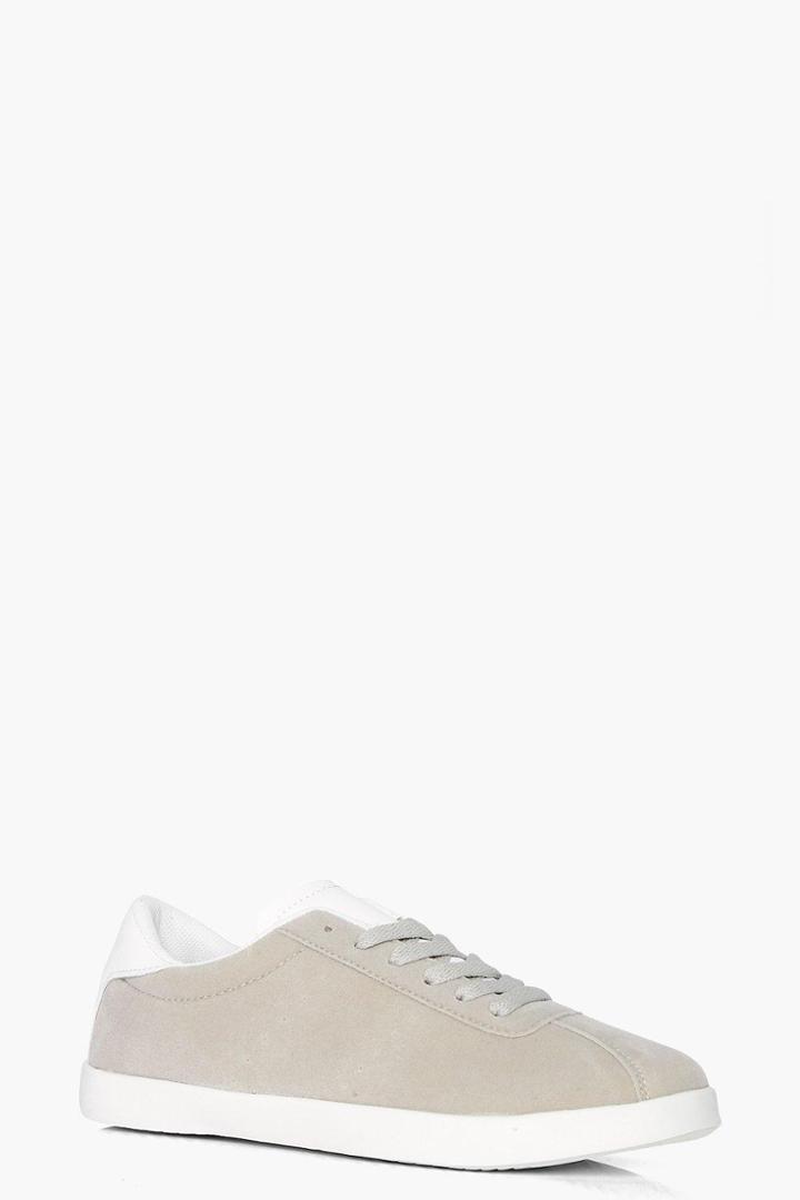 Boohoo Eve Lace Up Retro Trainer Grey