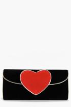 Boohoo Saskia Velvet Heart Clutch Bag Black