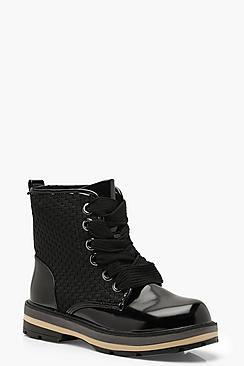 Boohoo Woven Panel Lace Up Hiker Boots
