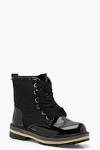 Boohoo Woven Panel Lace Up Hiker Boots