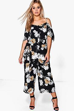 Boohoo Plus Sarah Floral Culotte Jumpsuit