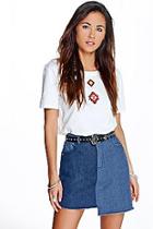 Boohoo Kyra Asymmetric Two Tone Denim Skirt